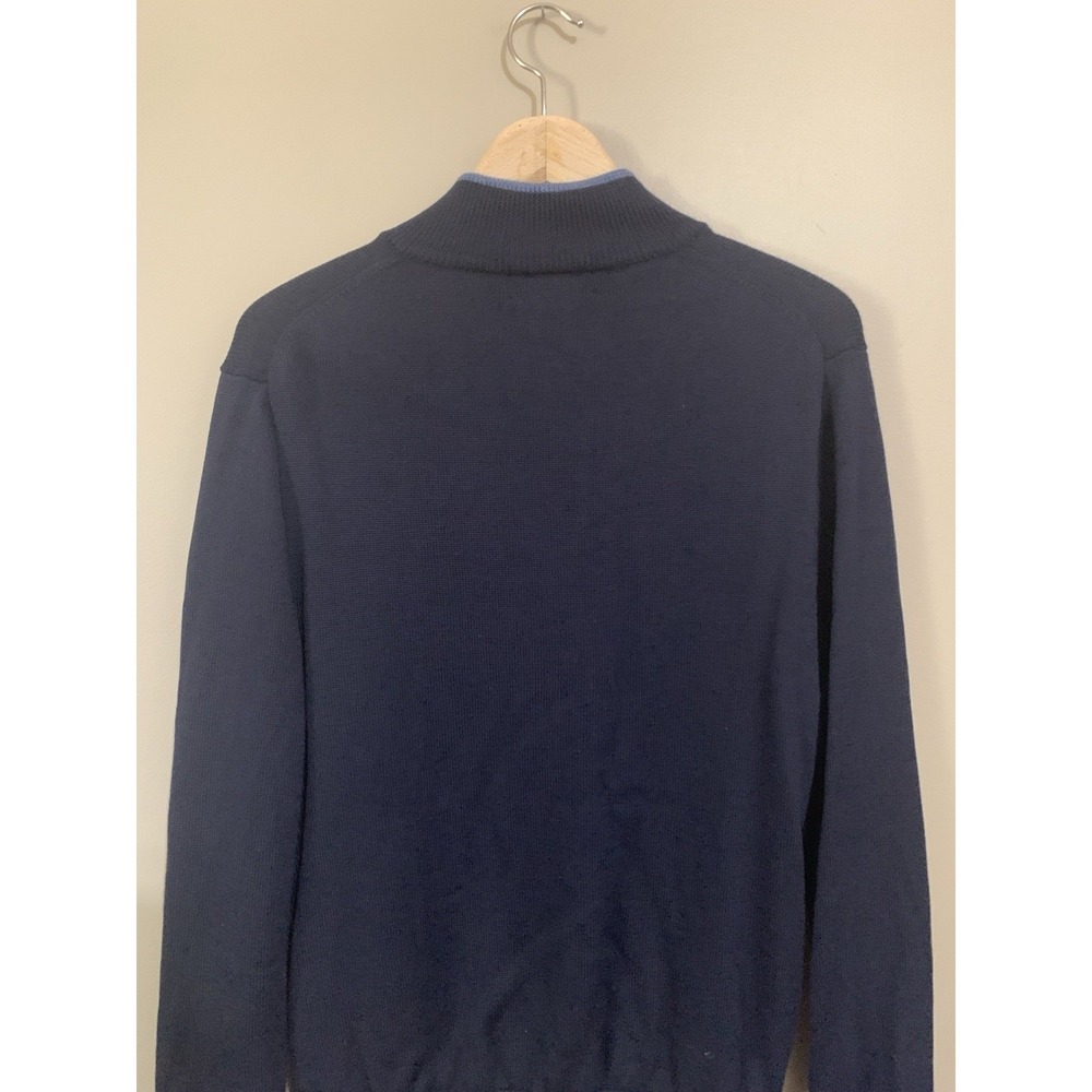 Brooks Brothers Extra Fine Italian Merino Wool Sweater Navy 1/4 Button Up Mens M - Picture 12 of 16
